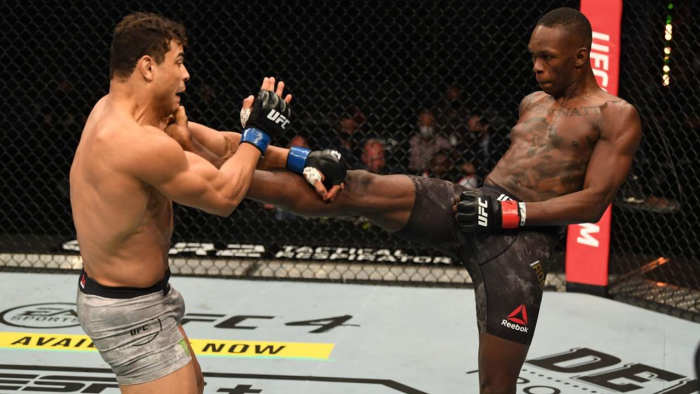 Israel Adesanya has a longer leg reach than even most heavyweight fighters in the UFC despite being a middleweight.