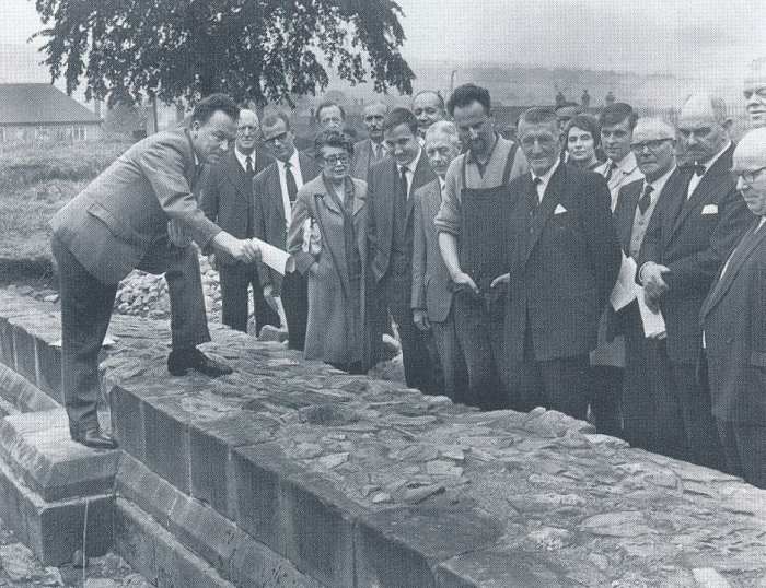 Touring the site of Hulton Abbey back in 1966, Stoke-on-Trent City Council Excavation Committee study the remains of the medieval church walls that can still be seen today