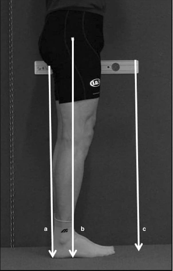 Here is an example of how leg reach is measured in the UFC. The right method is illustrated by line b. Note that it starts from the hip to the ground. The wrong way of measurement is inseam to ground as illustrated by line a and line c.