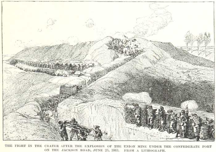 Union troops tunneled underneath a Confederate position outside of Vicksburg to plant a huge mine to displace their position. Similar mines were used on the Western Front during the First World War.