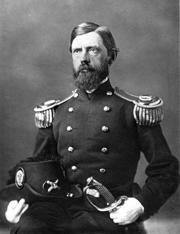 Union Major General John F. Reynolds killed by a Confederate sniper on the first day of battle at Gettysburg as he rallied his troops.