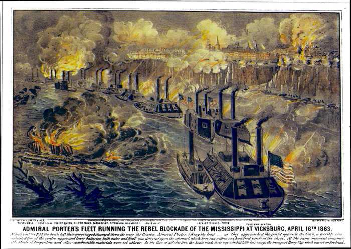 Part of the siege of Vicksburg was the Union naval blockade from the Mississippi River. Their cannon fire would force residents of Vicksburg to live in caves. Photo Published 1863.
