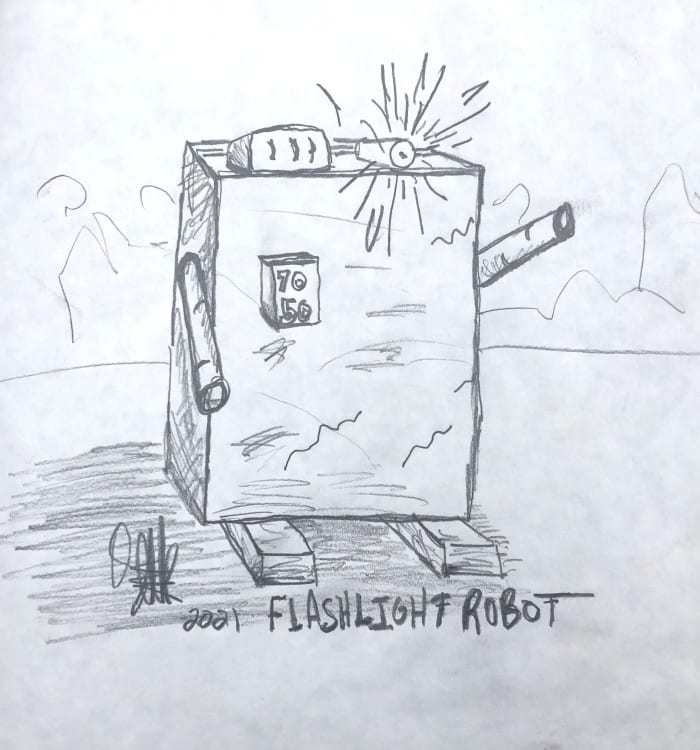I made this sketch quickly and it felt close to the original, but after the first blush was over I believe the original robot had two sections in the body.