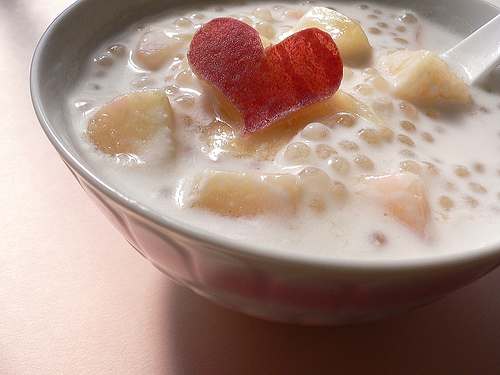 Tapioca coconut milk with peach. http://www.flickr.com/photos/yomi955/959612933/ under Creative Commons Attribution License