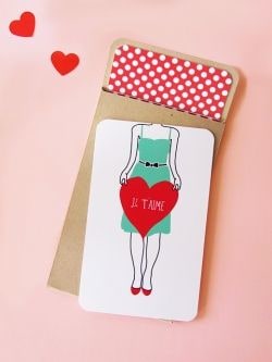 Valentine's Day Card For Girls To Send This Card Was Designed By Amy Moss And There's A Guy's Version Too. Find Both Of These Cute As Can Be "DIY 'JE T'AIME' MINI CARD SETS" Sets At http://www.eatdrinkchic.com/post.cfm/diy-je-t-aime-mini-card-sets