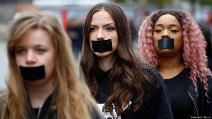 Activists in Berlin during the 2018 protests against human trafficking. Photo courtesy of Reuters/F. Bensch.