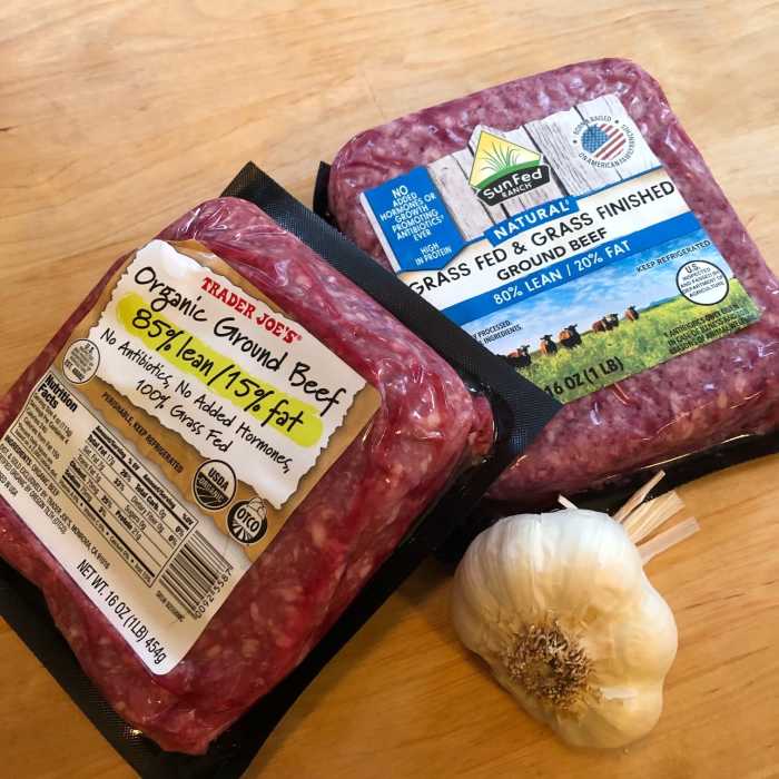 Don't skimp on the beef, as this is the most important ingredient. A meat that's 80 to 85% lean (15 or 20% fat) works best. If possible, have the butcher grind it instead of buying pre-ground beef.