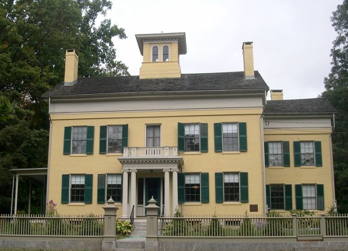 Emily Dickinson's Home. Her room was on the second floor on the left corner of the house in this picture.