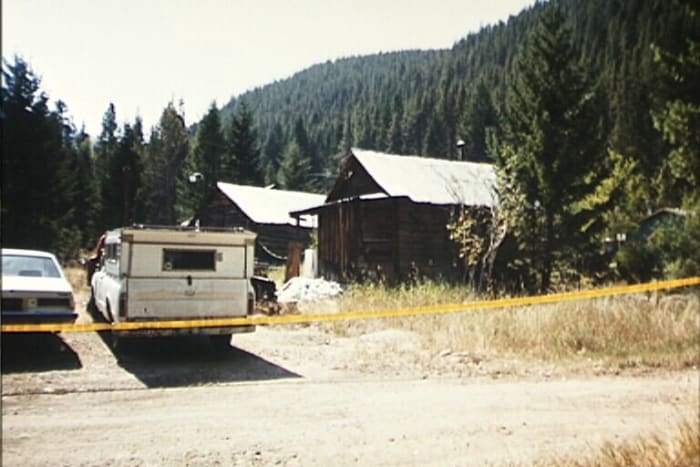 Weston's cabin next to the lower Tenmile Creek in Montana following a search by the police