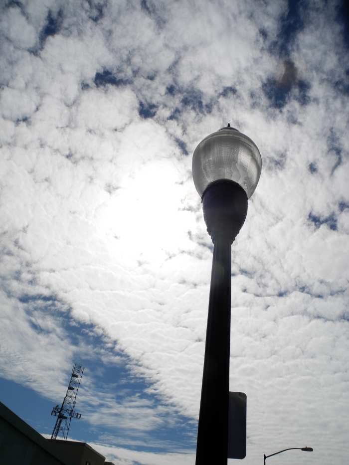 San Diego President's Day, Gaslamp Post filmed against a chemtrail chemical sky exactly the consistency that I filmed in Las Vegas after watching the initial Chemical Chemtrails Disperse.