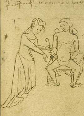 Medieval female physician, 1400 - 1425 (From an early 15th century English manuscript, The British Library)