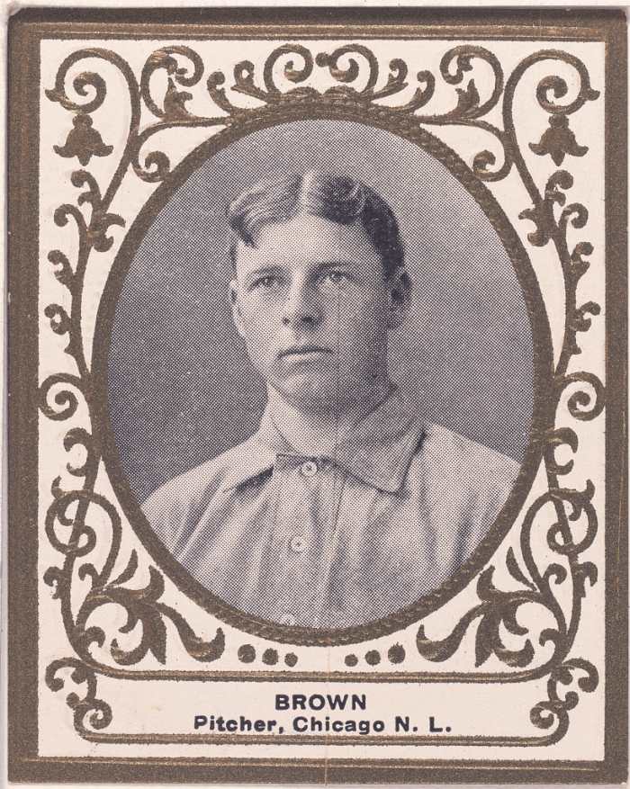 Mordecai "Three Finger" Brown had five straight seasons with at least 20 wins and an ERA under 2.00 for the Chicago Cubs. He was born in Terra Haute, Indiana.