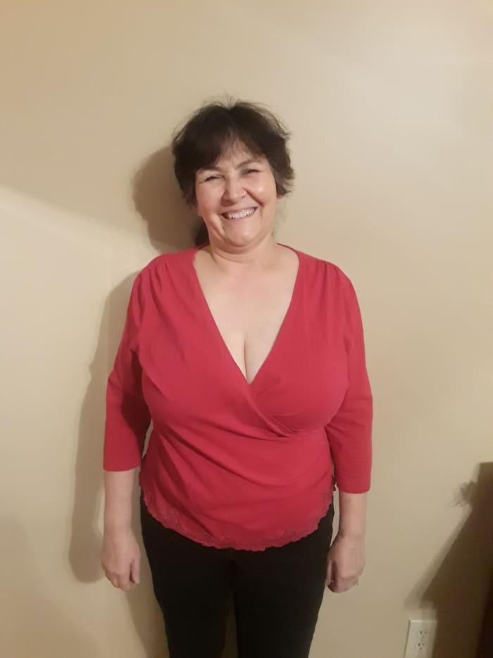 This is me, at 5:00 am on the morning of my single mastectomy in December, 2019.