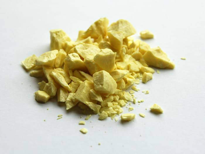 Sulphur is produced from volcanoes, and can be found most commonly in areas such as South America, Italy, and Greece.