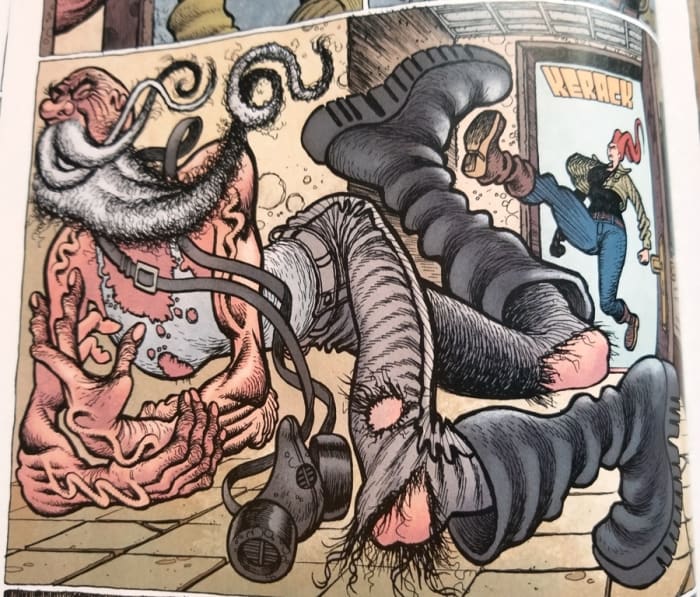 Matt Lesniewski's art is jarring at first, but the exaggerated style fits the story perfectly.