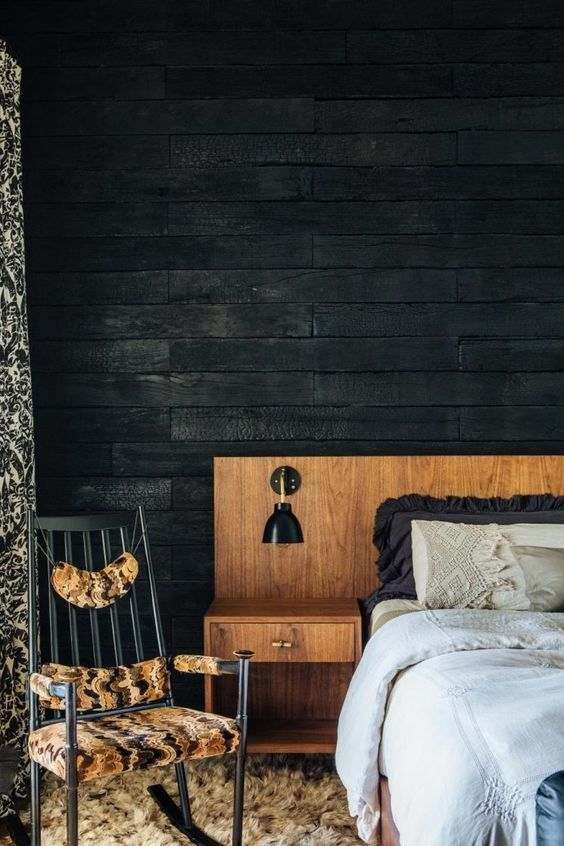 Used the blowtorch wood moves the flame on the planks that chars. Then install the charred planks on the wall.