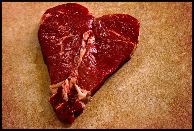 Red meat (beef shown here) can provide for very romantic meals! Try to get your partner to cook the meat for Valentine's Dinner!
