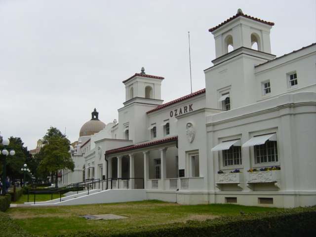 Mission Revival style Bath building — Bathhouse Row at Hot Springs, Arkansas.