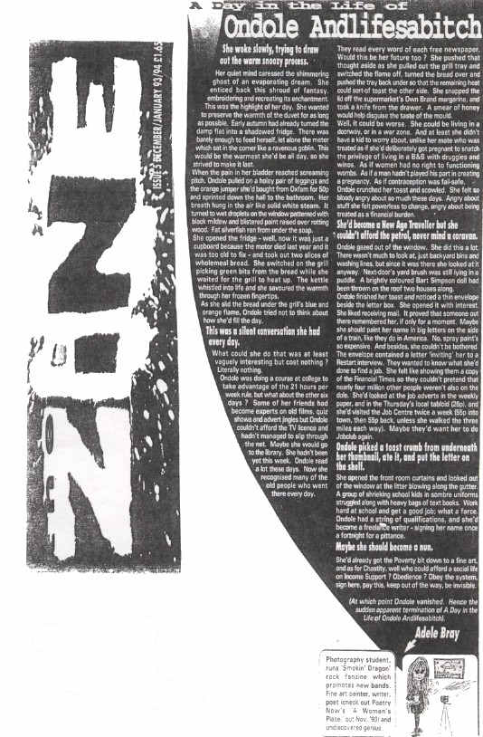 The story as it appeared in The Zine. the cartoon is a self-portrait, showing my camera on a tripod, plus a 'Home Sweet Home' sign with a UFO in it.