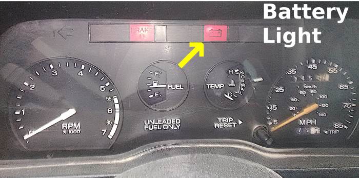 An illuminated battery light on your dashboard is a common sign of charging system or battery problems.