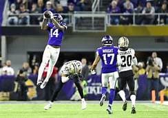 In one of the craziest endings to a playoff game Case Keenum launched a ball to Stefon Diggs who evaded safety Marcus Williams mid air then ran into the end zone for the win.