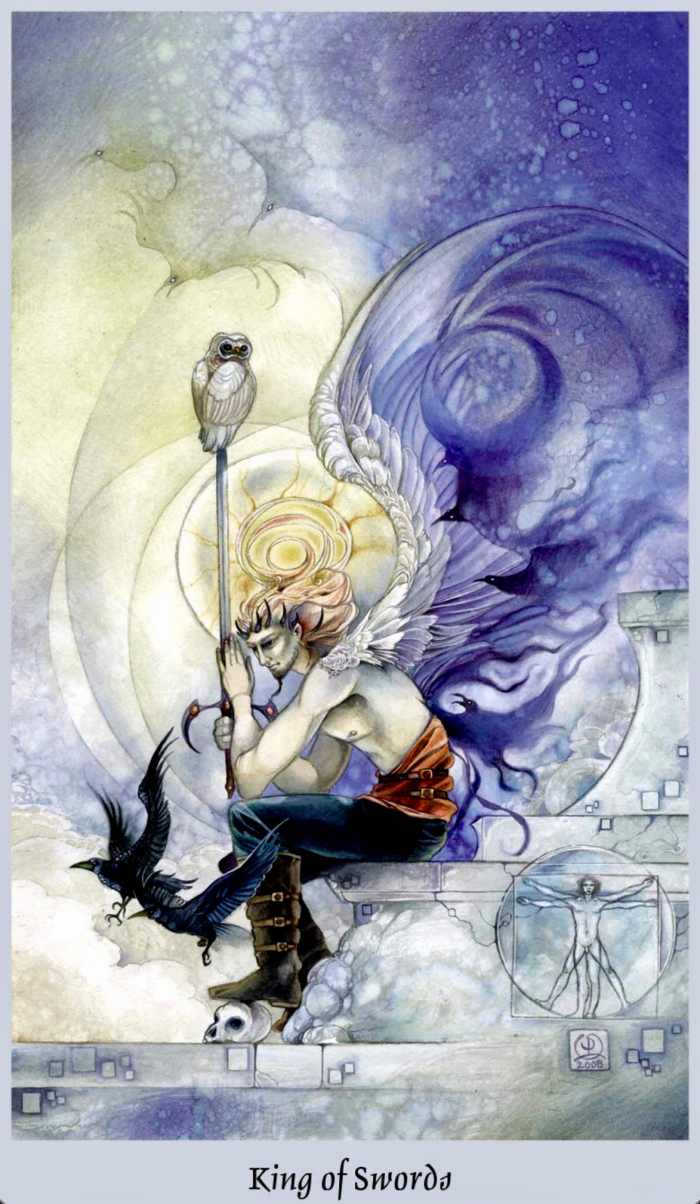 The King of Swords communicates with the heavens to make his decree. He may live in heaven himself. He is the king of kings. He is the highest power of wisdom in the Minor Arcana.