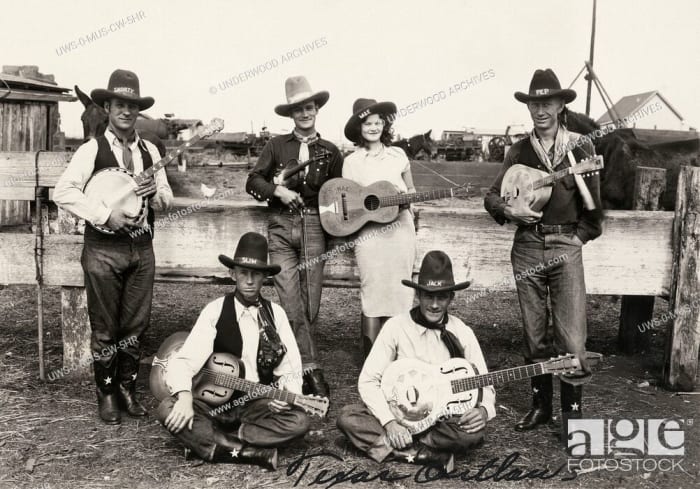 As early as the 1930s, Country-styled music bands took on American outlaws, as their visual motif, such as Jack LeFever and his Texas Outlaws, whom are pictured here,