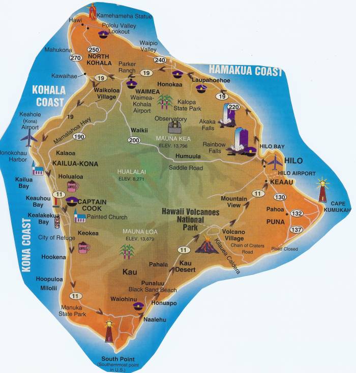 We started from the west side of the island near Kona along the Kohala Coast. I marked the route we took with arrows pointing in the direction of the tour.