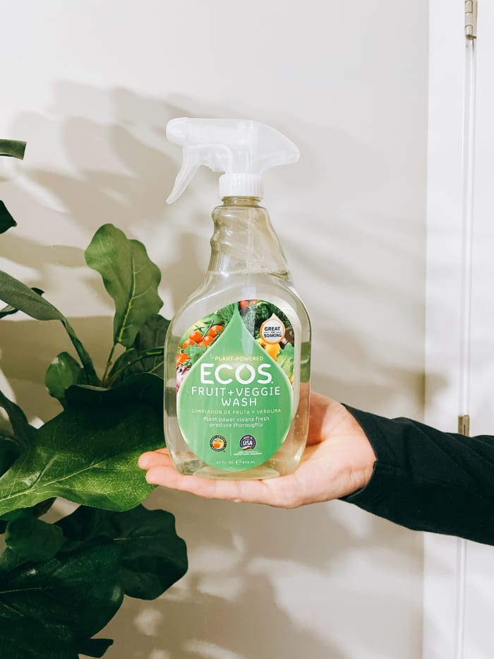 Ecos fruit and veggies wash. I use it once a week to clean all the fresh produce I bought from the store.