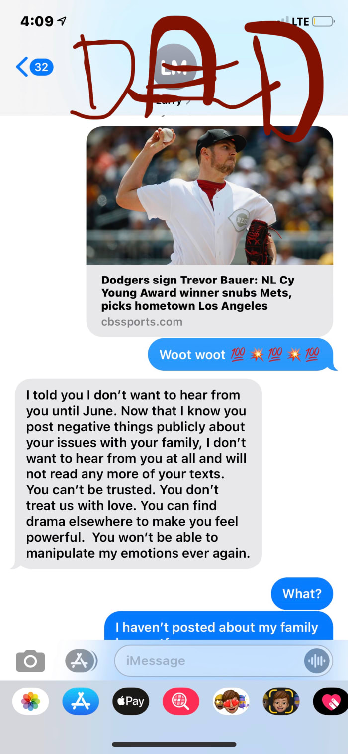 Real Life Story: “Emily’s” father’s response to a baseball article. She has limited contact and only superficial. This was his response (highlight real life example of narcissistic father.)