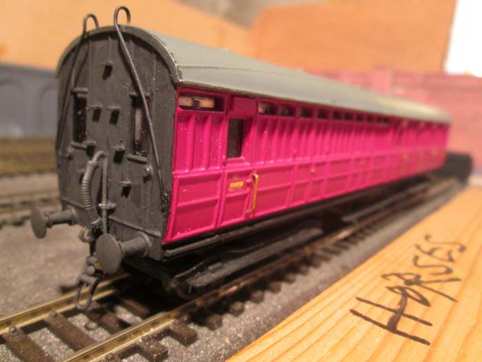Gresley non-corridor Brake 2nd (was 3rd in LNER days, but BR discontinued 3rd class designation). Acquired from associate in York, added vac pipes and screw couplings