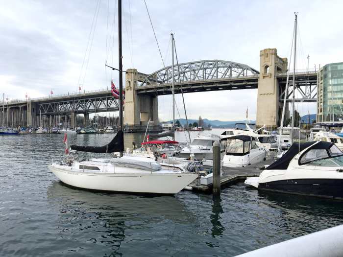 The Burrard Street Bridge travels over False Creek. Despite its name, the creek is an ocean inlet.