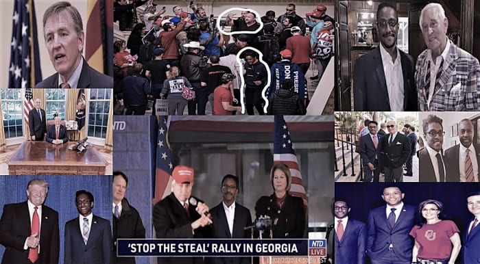Ali Alexander & Alex Jones at U.S. Capital in white layout. With Trump allies and political figures.