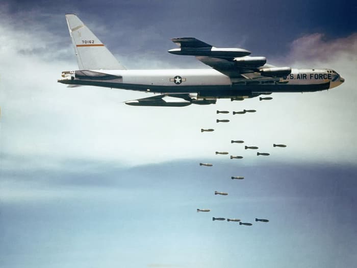 American B-52F dropping bombs on Vietnam. In the battle for South Vietnam the United States would lose over 10,000 aircraft.