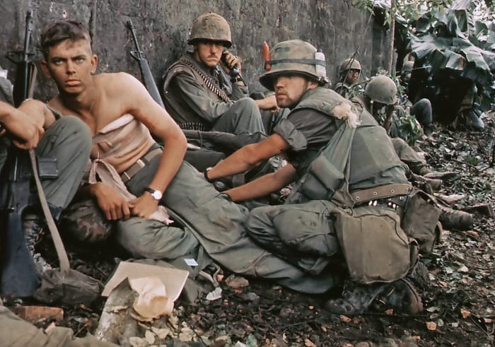 Wounded American troops in Hue 1968. 58,214 American soldiers died and over 150,000 were wounded in Vietnam between 1956 and 1975.