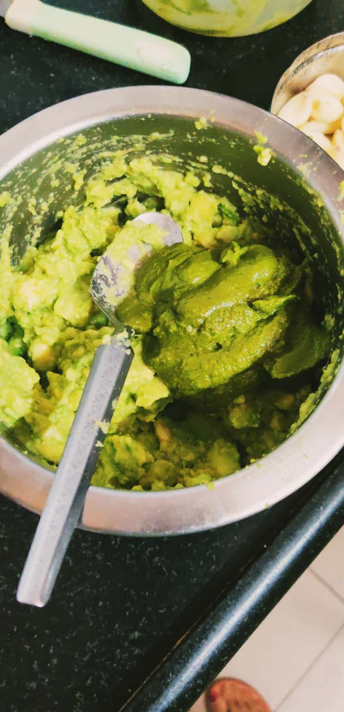 You can add green chutney (if you can but it from a Indian store or know how to make it) to the scooped avocado to make it more green and delicious. But it's completely optional*