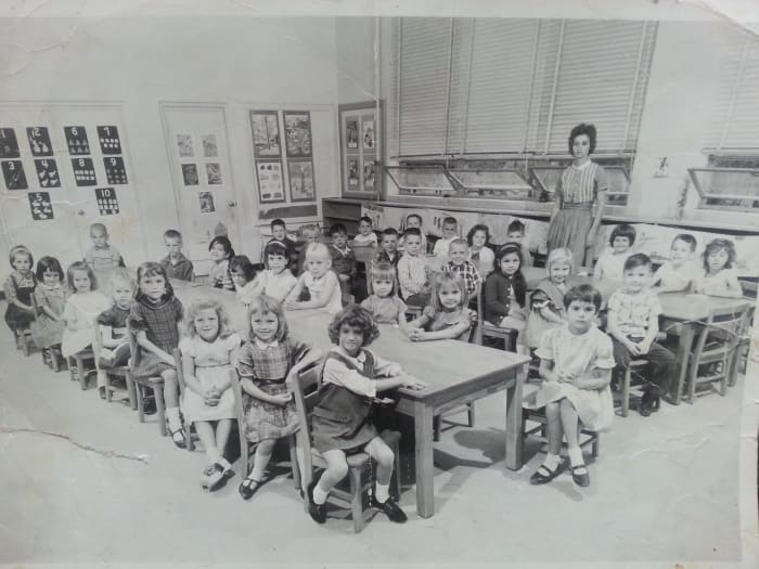 My Kindergarten Class at Eastway Elementary School. I'm the second one on the first row towards the front.