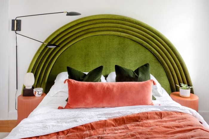 Tufted velvet fabric arch that’s the pool noodles. Combined the accessories with pipe pool noodles tubes, which wrapped everything in velvet.