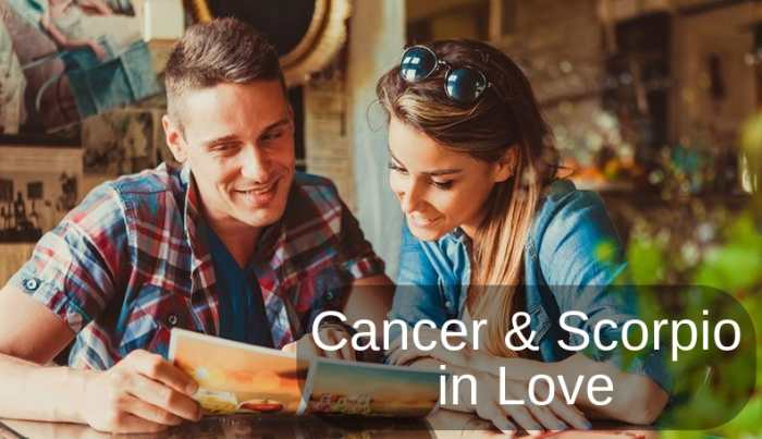 Cancer and Scorpio are a highly compatible couple. They connect together with their shared element: water. They both are expressive, moody, and deeply passionate. Cancer loves to nurture; Scorpio loves to protect.