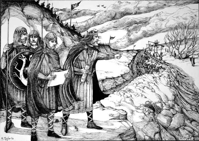 Offa, king of Mercia directs work on the long north-south ditch at the western edge of his kingdom, known to us as Offa's Dyke
