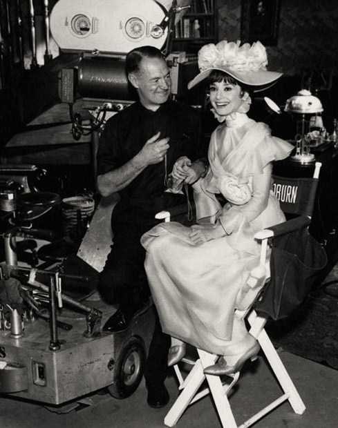 An image of Audrey Hepburn and Harry Stradling in the shooting of My Fair Lady.