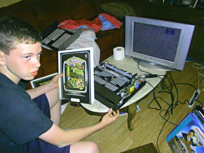 He has turned the living room into his repair shop. A good and productive way to spend a Summer for a young man. Back then you could still find parts for all most all the CED discs machines