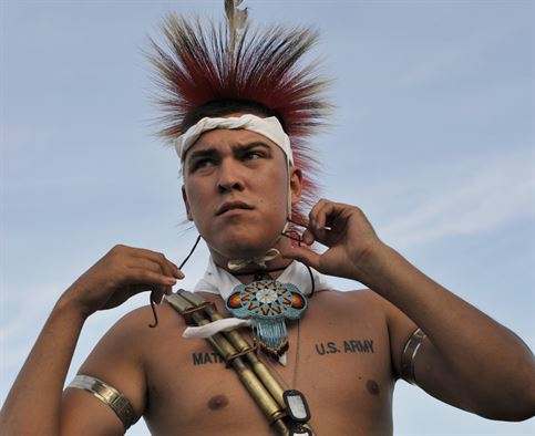 US Army Pvt. Skyler Mathews, Kansa and Kaw Nation. The headpiece in the 931st Air Refueling Group's official symbol.