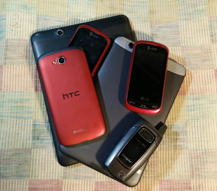 Take the Day off from your cell phone! 2016 update: Also your Smartphones, tablets & whatever other names/brands you may possess like this varied collection. Less my hubby's somewhat newer flip phone & the smartphone that took this pretty picture.