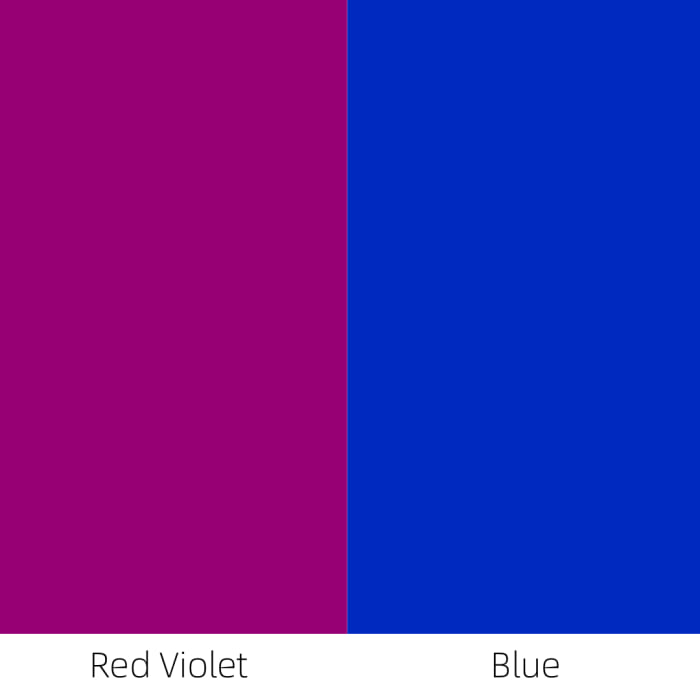 When red-violet is placed next to blue, then the red-violet is perceived as a warm color.