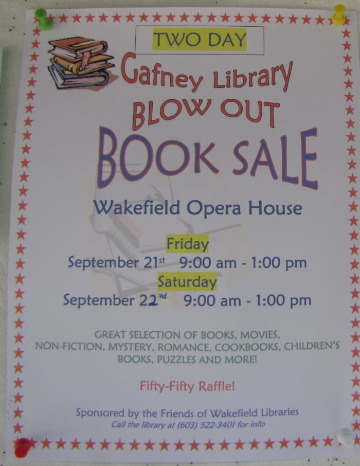 This sale is held next door to the library in a large concert space on the 2nd floor of the town hall.