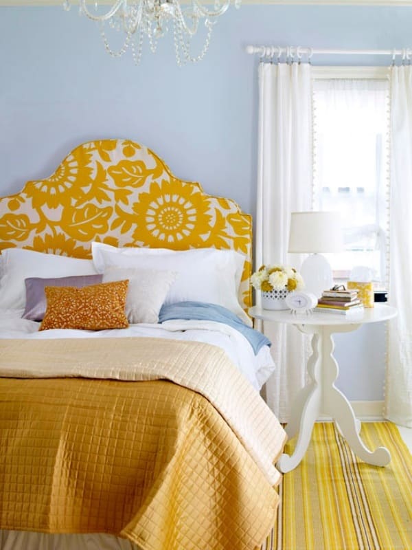 How to make a tufted white and gold fabric headboard that is simple to make. This upholstered (padded) headboard is made of wood board and foam batting and requires stitching or power tools.