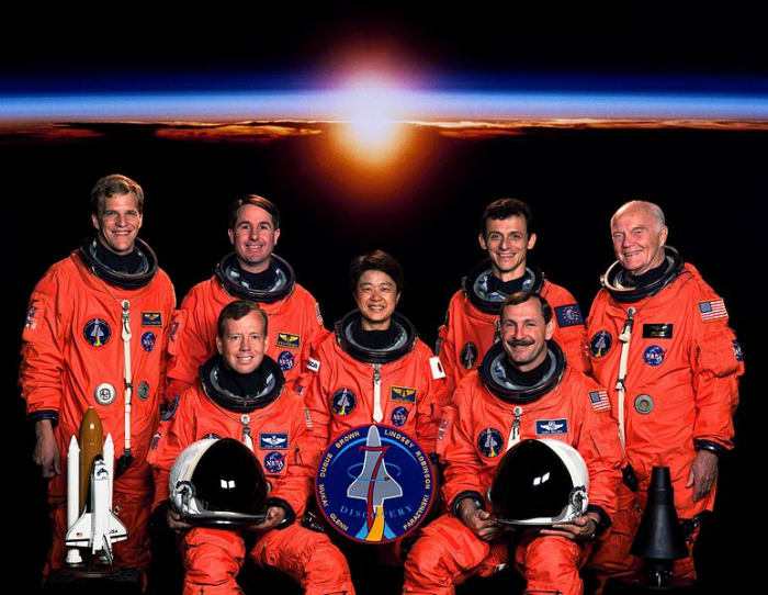 STS-95: Discovery 7. Senator John H. Glenn's return to space in 1998.