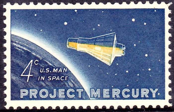 Postage stamp released on February 20, 1992 in honor of John Glenn and the Friendship 7 orbit.