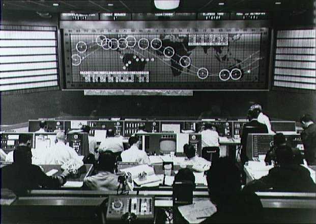 Feb. 20, 1962: At Mission Control, Friendship 7 leaves Eastern Australia on the NASA World Map.